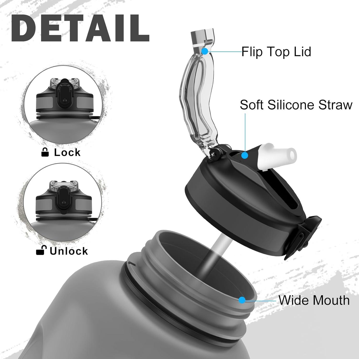 ETDW 2L Trinkflasche Sport mit Strohhalme - BPA Frei