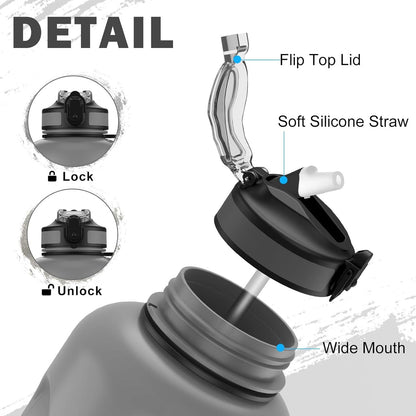 ETDW 2L Trinkflasche Sport mit Strohhalme - BPA Frei