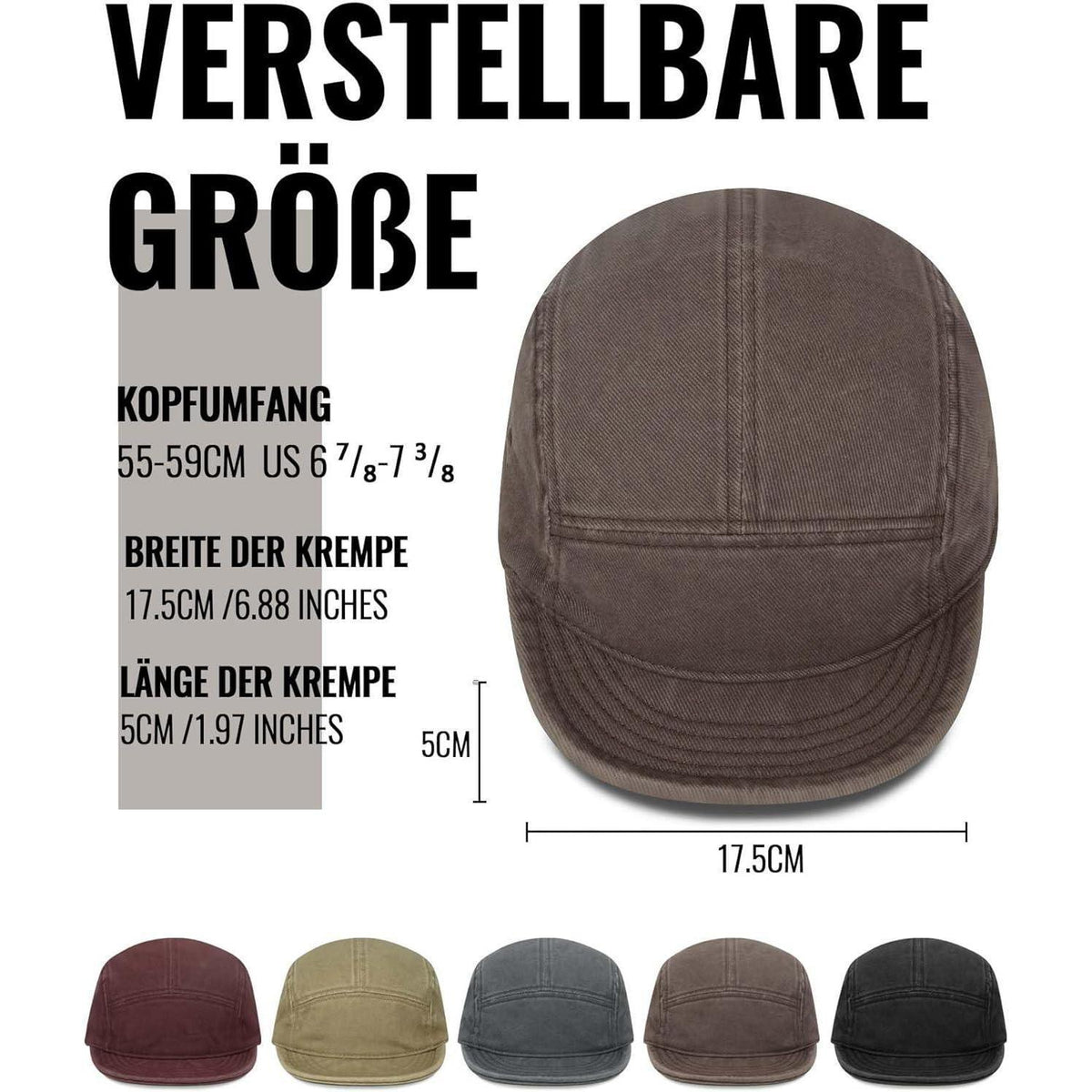Baumwoll 5-Panel Cap mit kurzem Schirm – Herren Baseball Cap