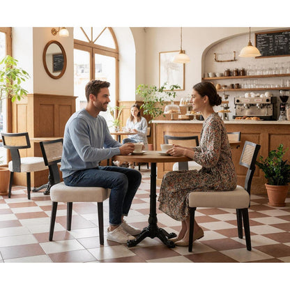 Esszimmerstühle 2er Set Leinen & Rattan Vintage Schwarz