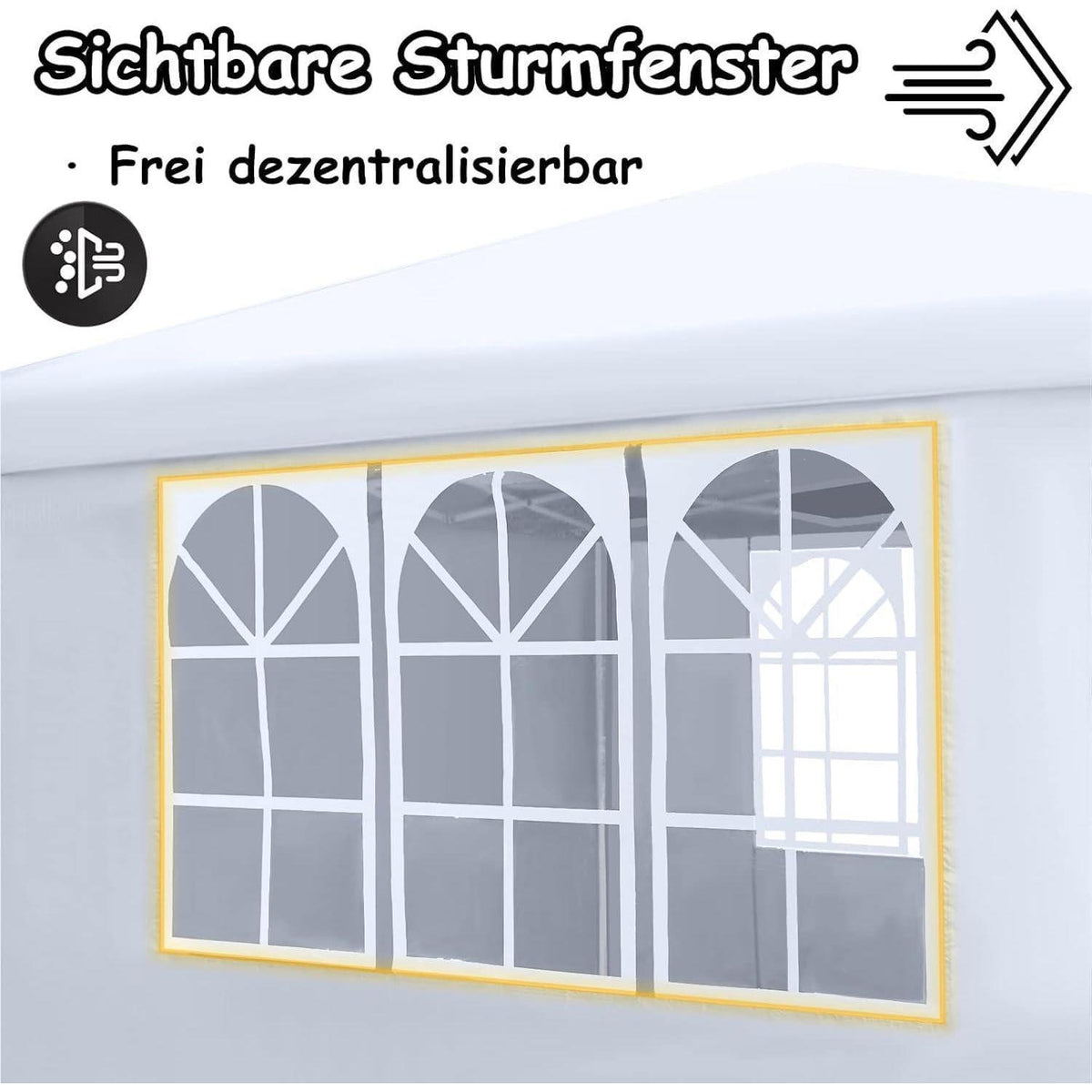 Faltpavillon 2,5x2,5m mit Seitenteilen & Fenstern – Weiß