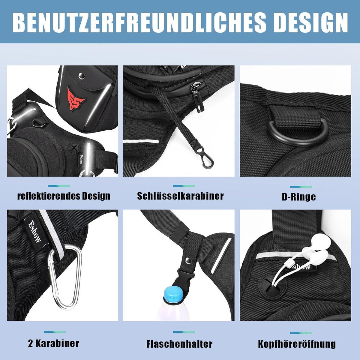Motorrad Beintasche mit Flaschenhalter & Karabinern