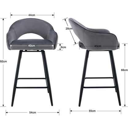 Barhocker Set 2x Samt, 360° Drehbar, Grau