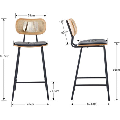Rattan Barhocker 2er Set mit Sitzfläche Schwarz in Lederoptik