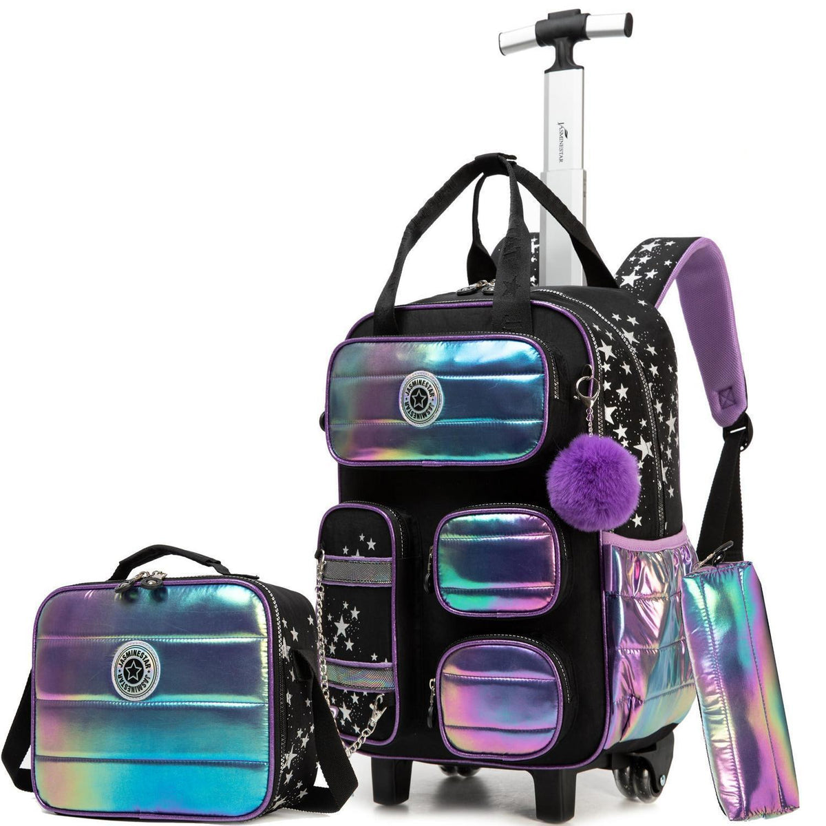 Schultrolley Mädchen Lila & Schwarz – Kinder Trolley Rucksack