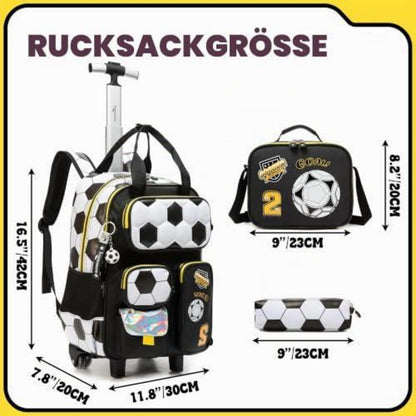 Schulranzen mit Rollen – Kinder Trolley Rucksack Fußball Design