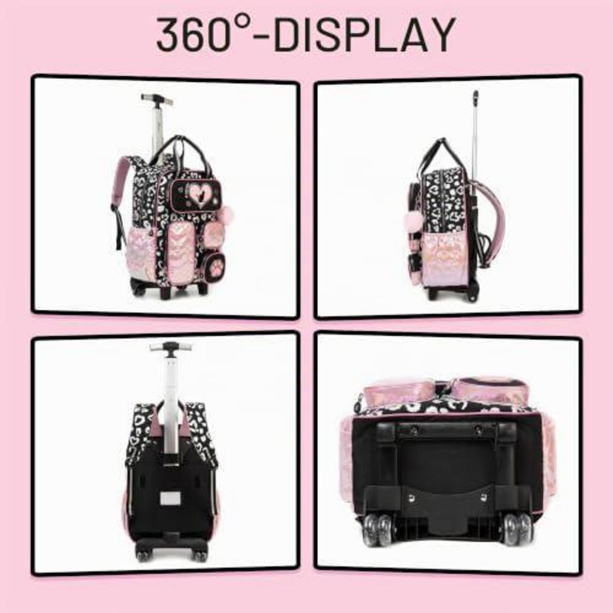 Trolley Rucksack Kinder – Schulrucksack mit Rollen Schwarz & Rosa