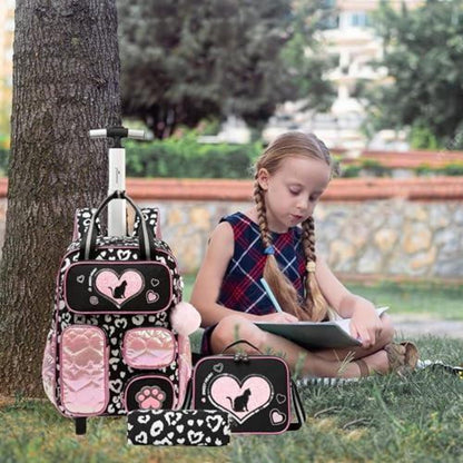 Trolley Rucksack Kinder – Schulrucksack mit Rollen Schwarz & Rosa