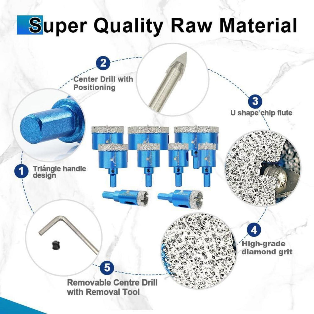 Diamant Fliesenbohrer 65mm 5er Set mit Zentrierbohrer