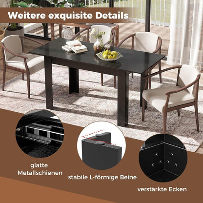 Ausziehbarer Esstisch Schwarz – Platzsparender Küchentisch 120-158 cm