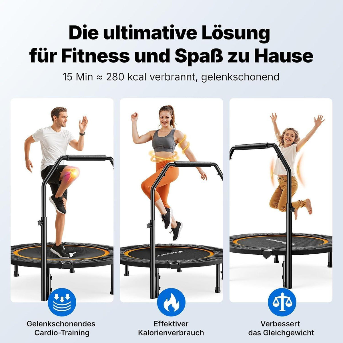 Fitness Trampolin Mini – Faltbar, 102cm/122cm, 150kg