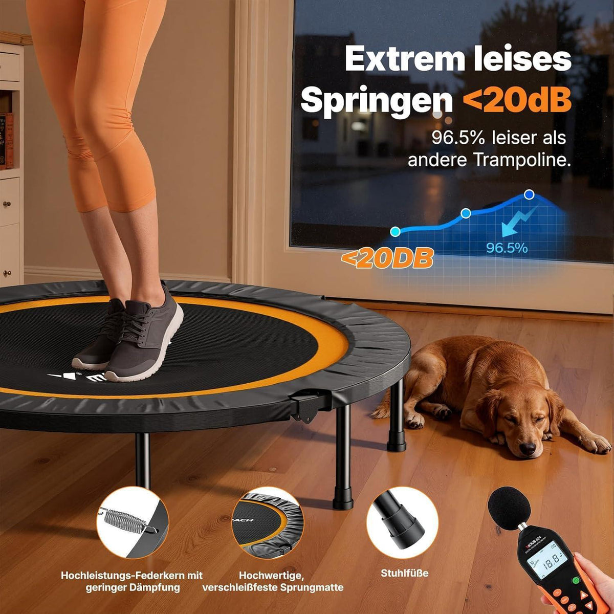 Fitness Trampolin Mini – Faltbar, 102cm/122cm, Leise & Robust
