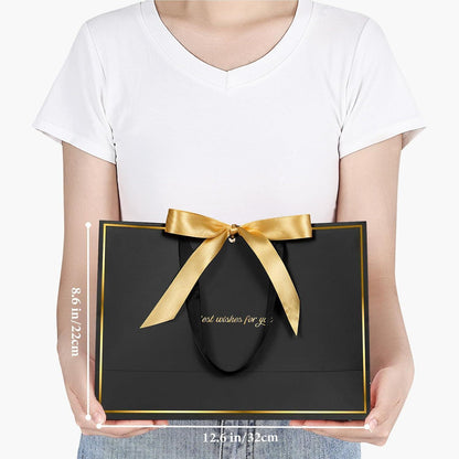 Geschenktüten Schwarz Gold mit Schleifenband & Grußkarten