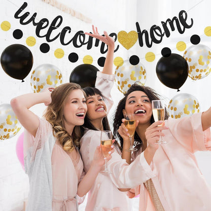 Willkommen Home Deko Set Schwarz Gold Girlande Party Deko