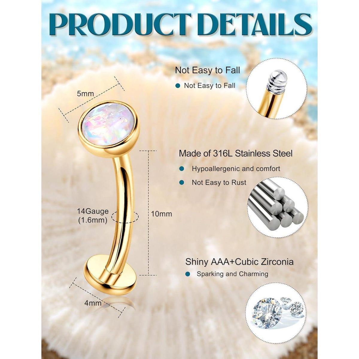 9er Set Bauchnabelpiercing Chirurgenstahl, Silber/Gold CZ Clicker