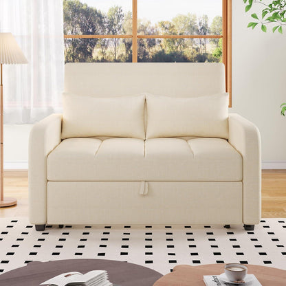 Schlafsofa 2-Sitzer mit Bettkasten & verstellbarer Lehne (Beige)