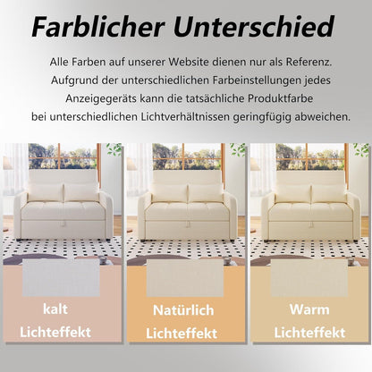 Schlafsofa 2-Sitzer mit Bettkasten & verstellbarer Lehne (Beige)