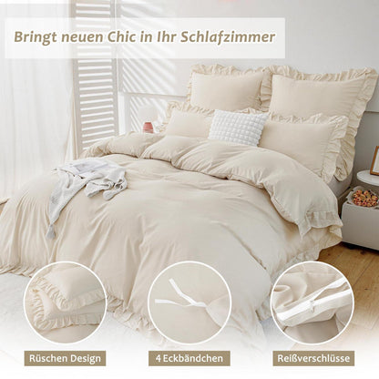 Rüschen Kissenbezug 40x60 cm, 2er Set, Beige