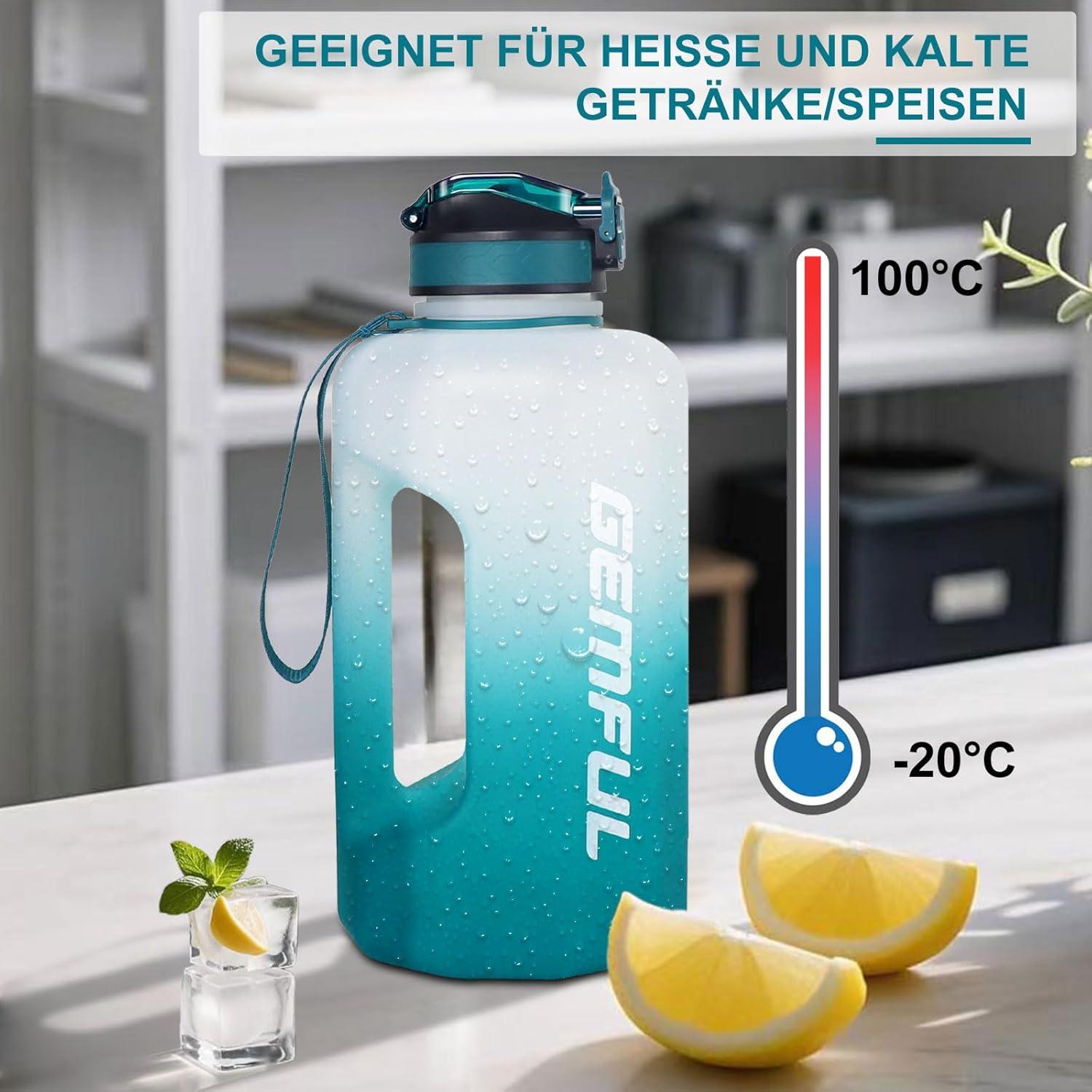 2.2L Trinkflasche mit Strohhalm und Tragegriff - BPA frei, auslaufsicher, motivierende Zitate