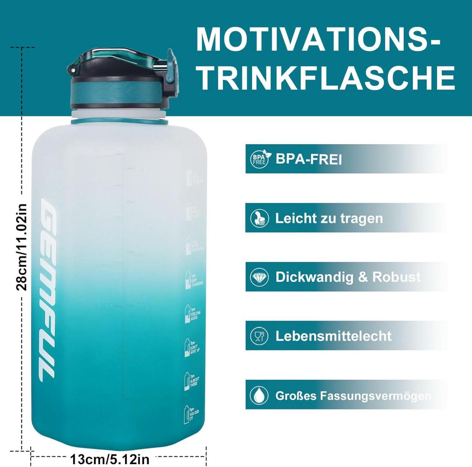 2.2L Trinkflasche Mit Strohhalm und Tragegriff, BPA-frei