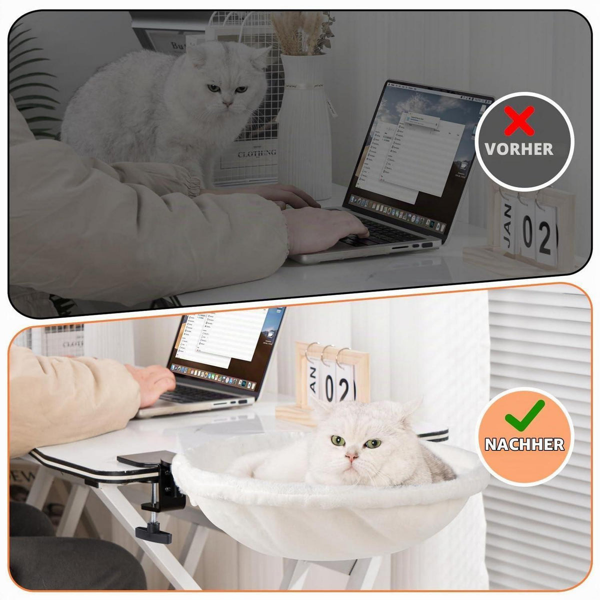 Katzenbett für Schreibtisch, drehbar & höhenverstellbar, beige