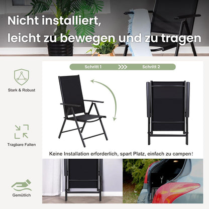 Gartenmöbel Set 6 Personen, verstellbare Stühle, Tisch 170cm, Schwarz