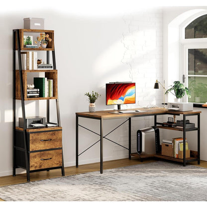 Schmales Bücherregal mit 5 Regalen & 2 Stoffschubladen