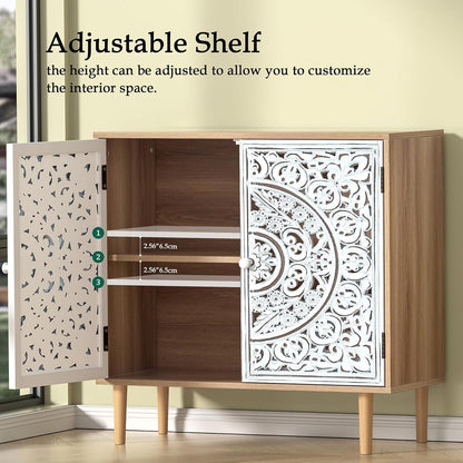 Geschnitztes Sideboard Holz – Aufbewahrungsschrank für Wohnzimmer & Küche