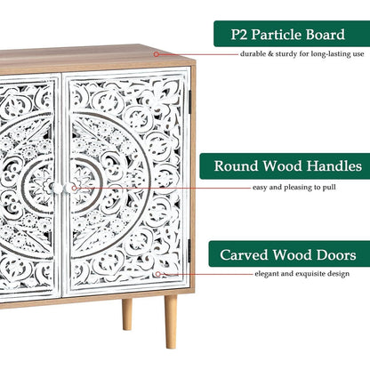 Geschnitztes Sideboard Holz – Aufbewahrungsschrank für Wohnzimmer & Küche