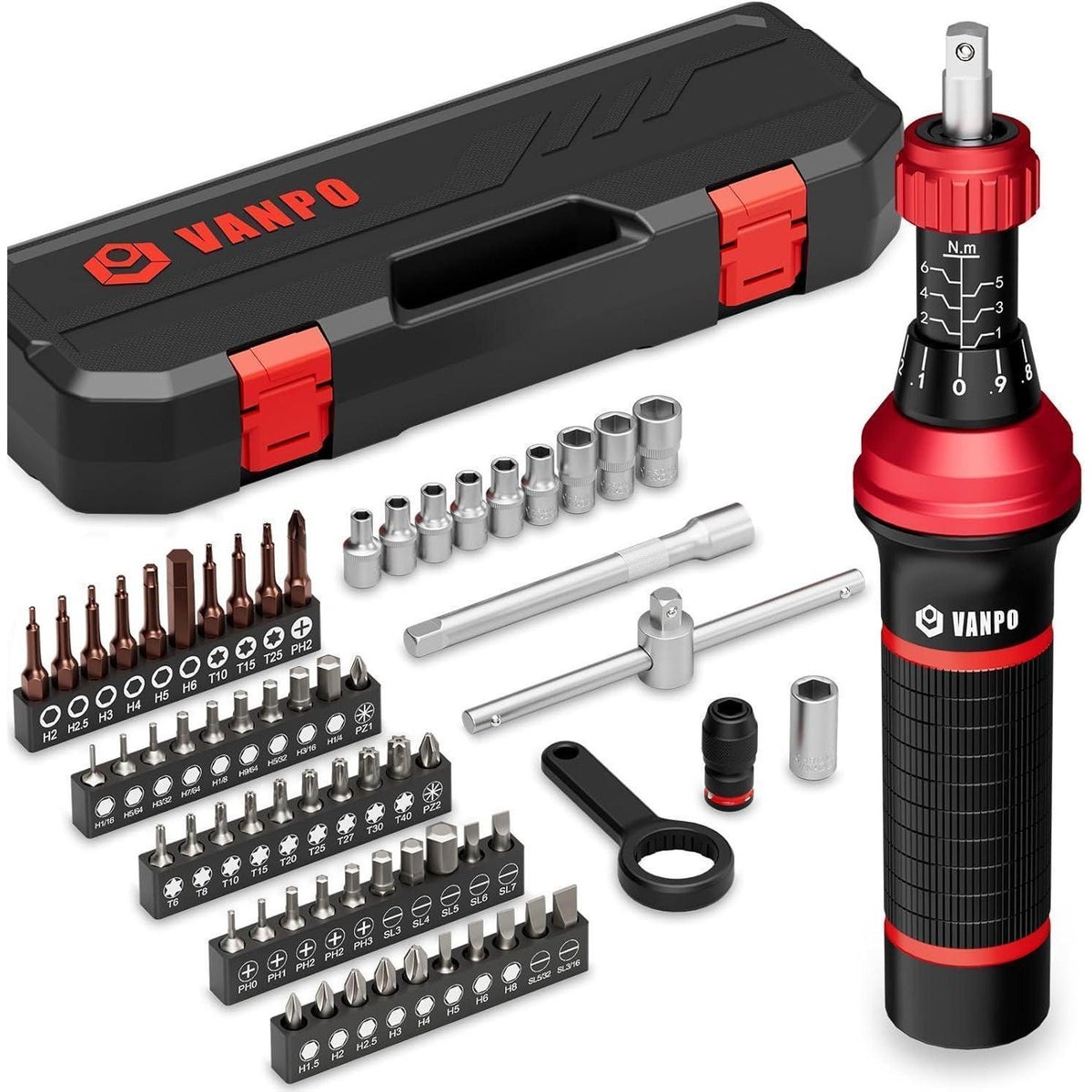Drehmomentschraubendreher Set 1-6 Nm mit 64 Bits und T-Griff
