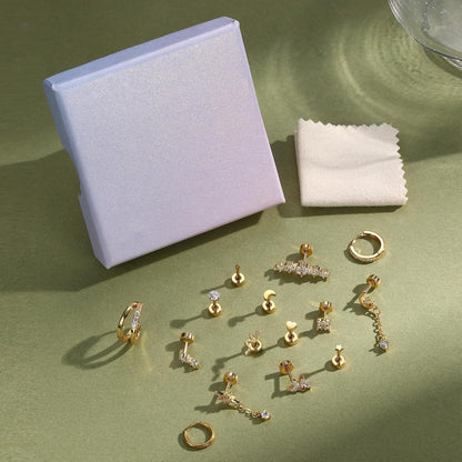 Helix Piercing Set für Damen | 15pcs Gold & Silber Ohrringe