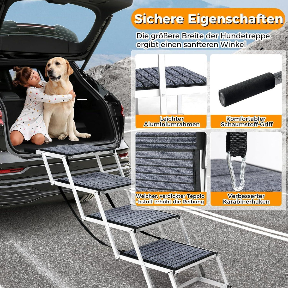 Hundetreppe Auto Klappbar – Extra Breit & Rutschfest (100 kg)