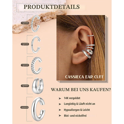Ohrclips Damen 5er Set Ohne Ohrlöcher – Gold & Silber