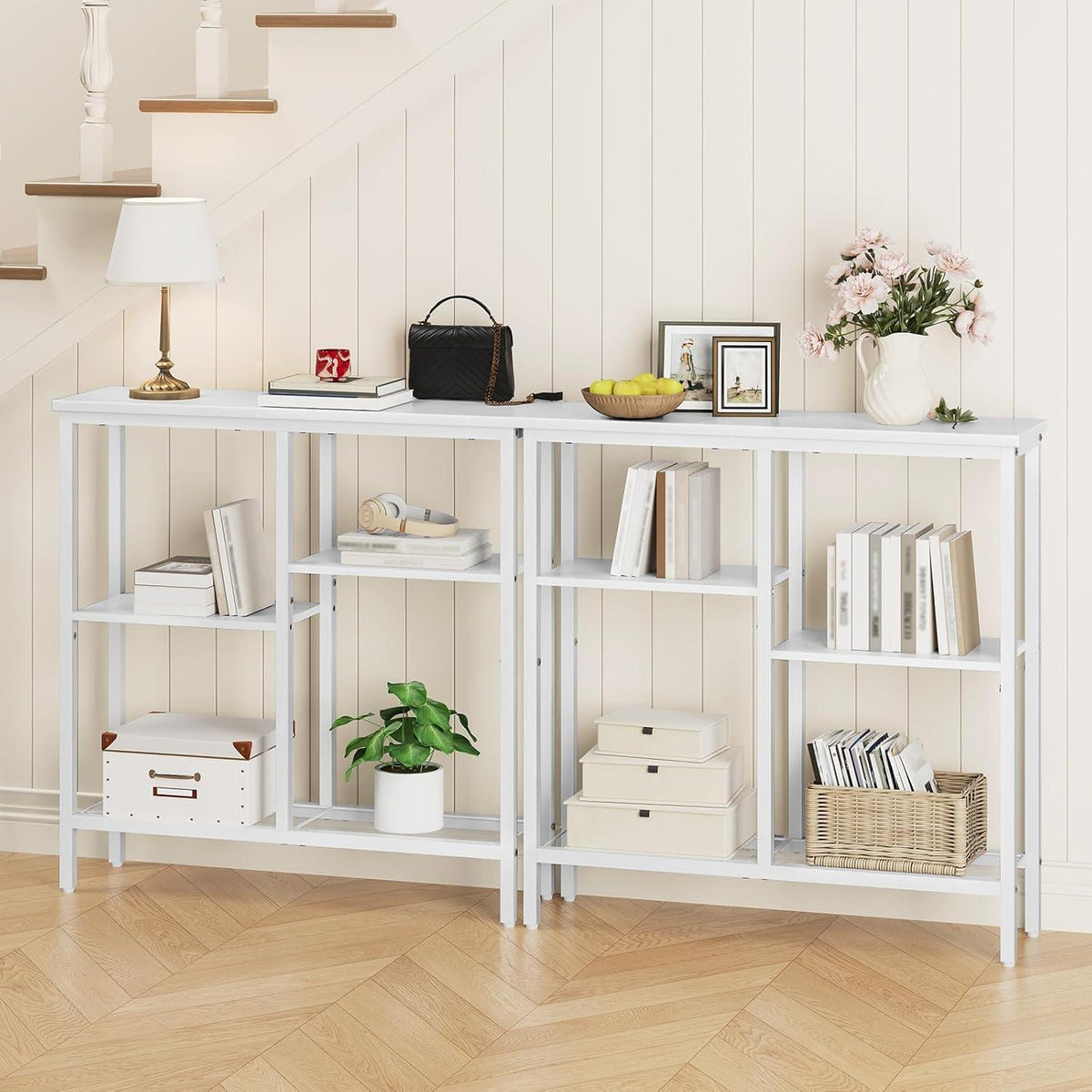 Schmaler Konsolentisch 75cm Weiß mit 4 Regalen