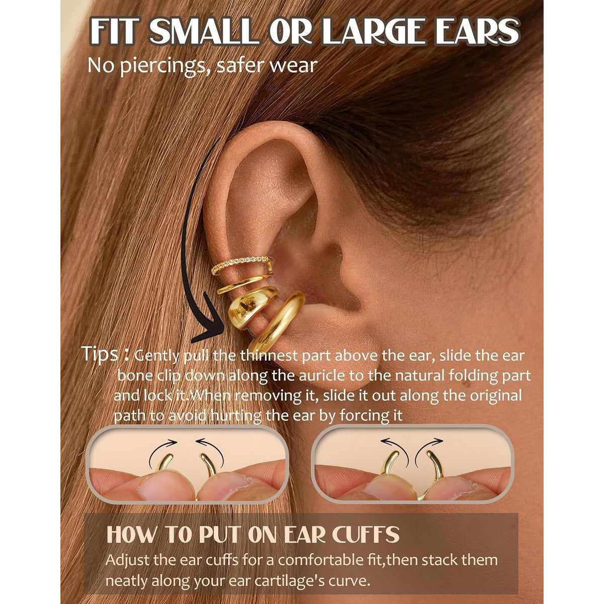Ohrclips Damen 3er Set Ohne Ohrlöcher Gold Silber