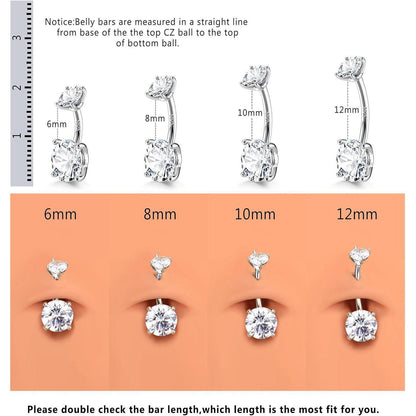 Bauchnabelpiercing 925 Silber Zirkonia 14G Goldfarben 6-12mm Stablänge