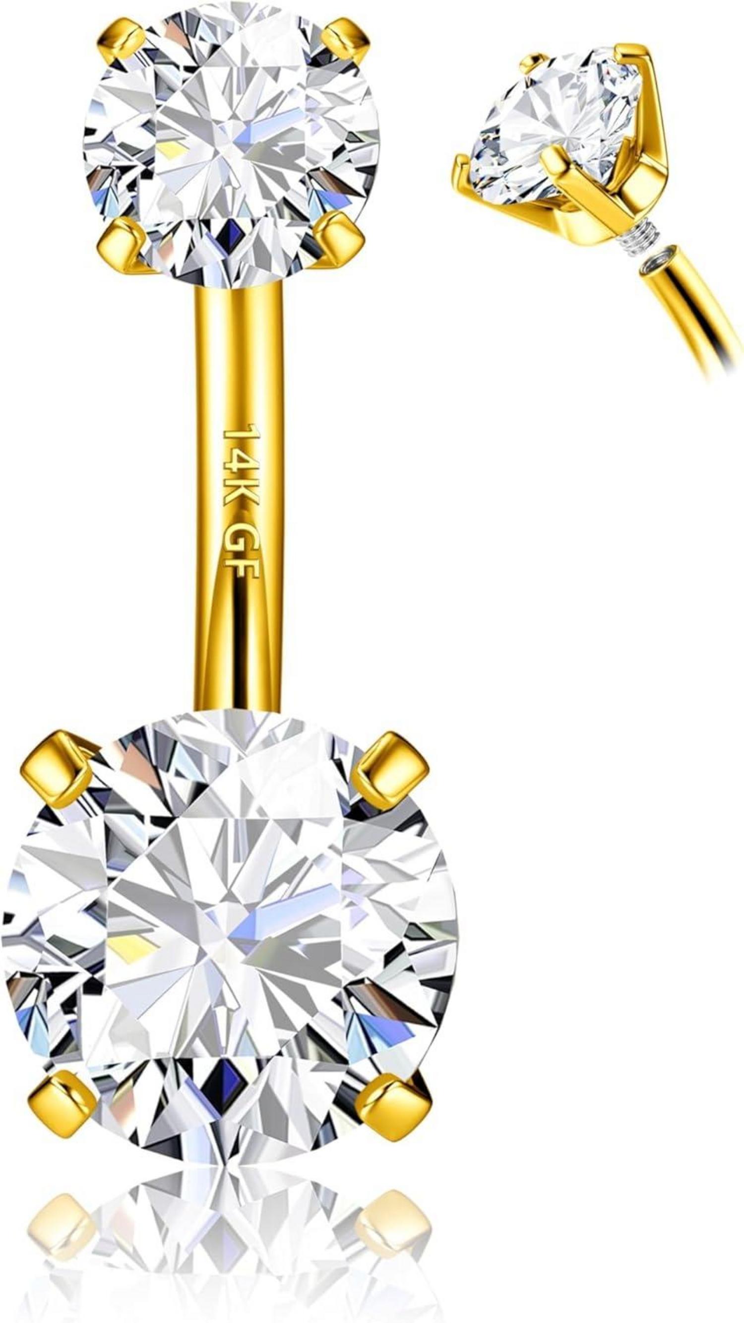 14G 925 Silber Bauchnabelpiercing Titan Gold Zirkonia Piercing Rund