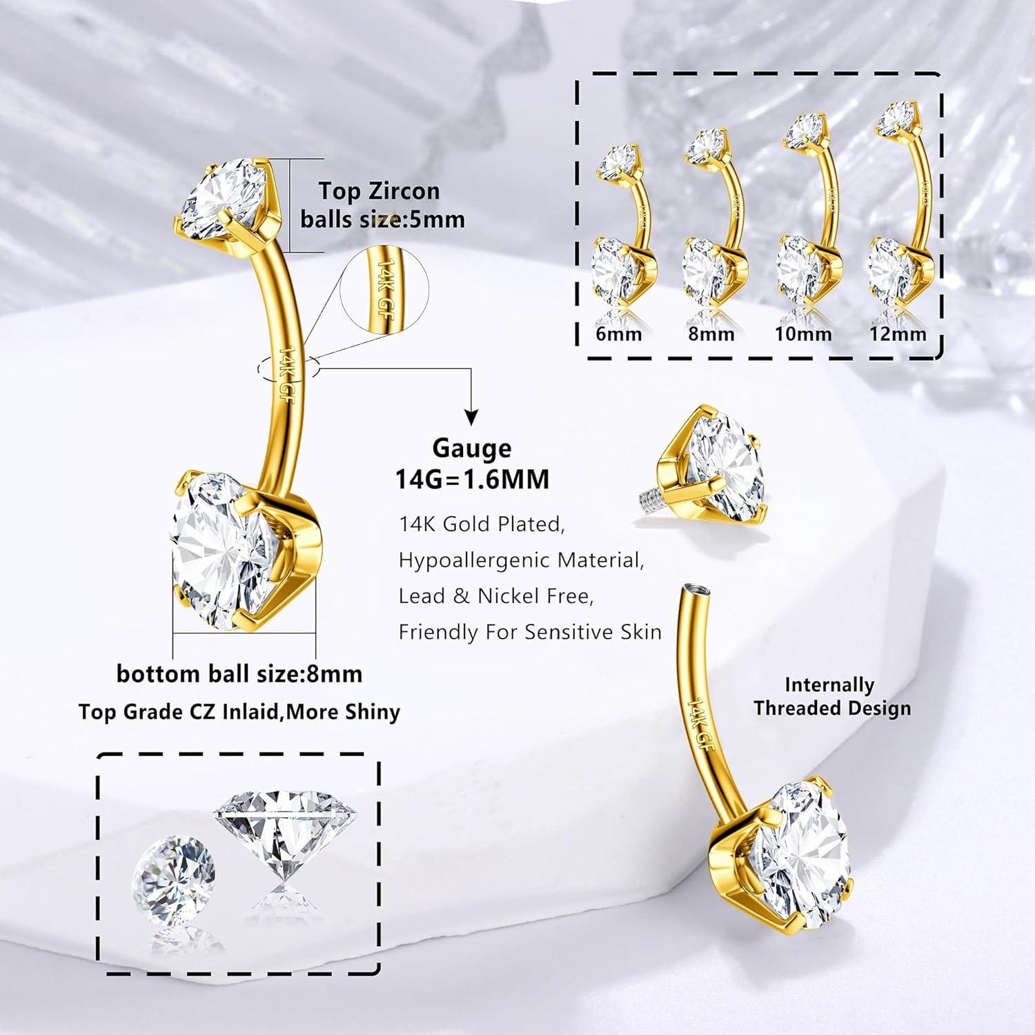 14G 925 Silber Bauchnabelpiercing Gold Titan Zirkonia