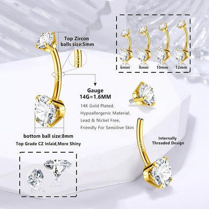 14G 925 Silber Bauchnabelpiercing Gold Titan Zirkonia