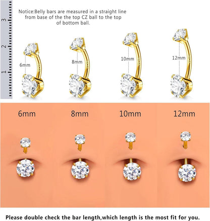 14G 925 Silber Bauchnabelpiercing Titan Gold Zirkonia Nabelpiercing 6/8/10/12mm