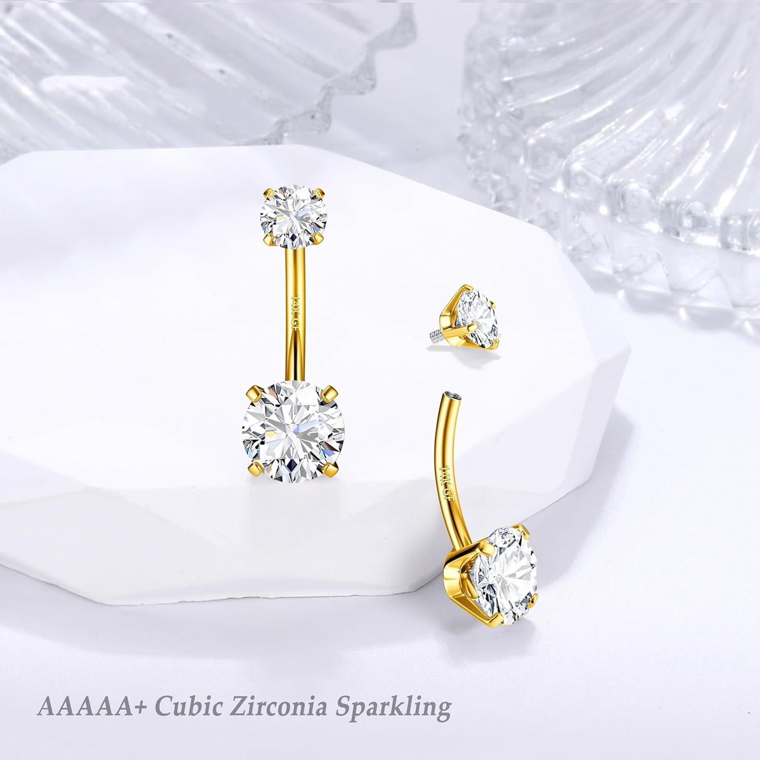Hypoallergener Titan Bauchnabelpiercing 925 Silber Gold Zirkonia 14G