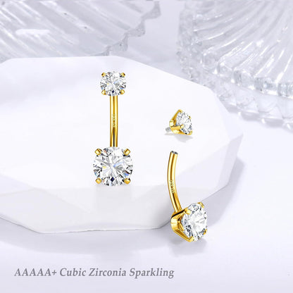 Hypoallergener Titan Bauchnabelpiercing 925 Silber Gold Zirkonia 14G