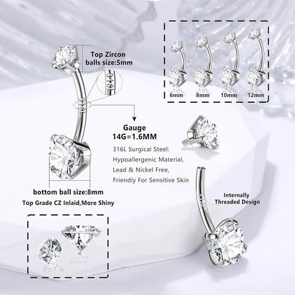 14G 925 Silber Bauchnabelpiercing Gold Titan Zirkonia 6-12mm