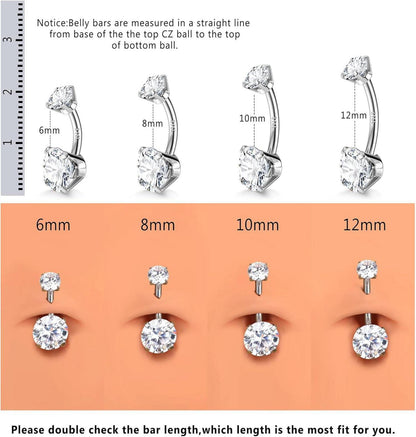 925 Silber Bauchnabelpiercing Titan Gold Zirkonia 14G 6/8/10/12mm