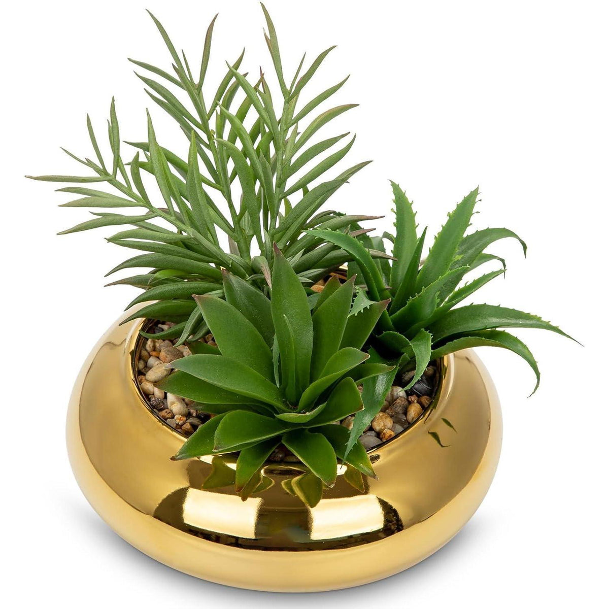 Künstliche Sukkulente im Keramiktopf, Gold, 18 cm