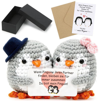 Gestrickte Pinguin Puppen Paar - Liebesgeschenk mit Karte
