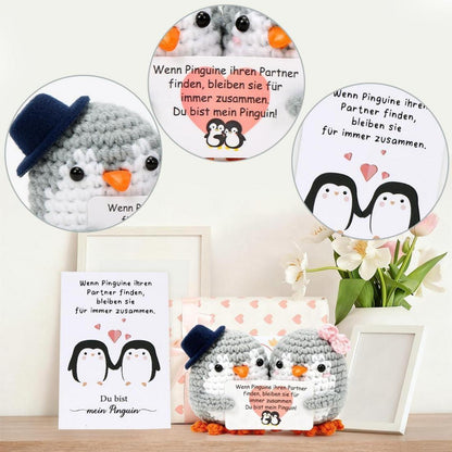 Gestrickte Pinguin Puppen Paar - Liebesgeschenk mit Karte