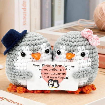 Gestrickte Pinguin Puppen Paar - Liebesgeschenk mit Karte