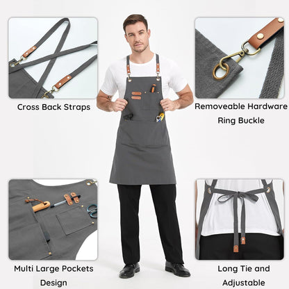 Canvas Schürze mit Kreuzgurt und 3 Taschen - Grau