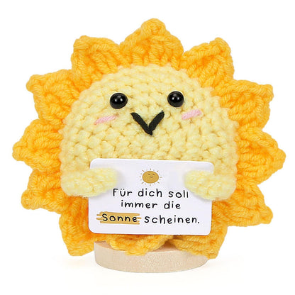 Sonnen-Strickpuppe mit Blume – Positives Geschenk & Deko